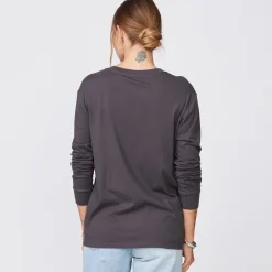 MONROW Long Sleeve Ex-Boyfriend Pocket Crew FADEDBLACK Discount